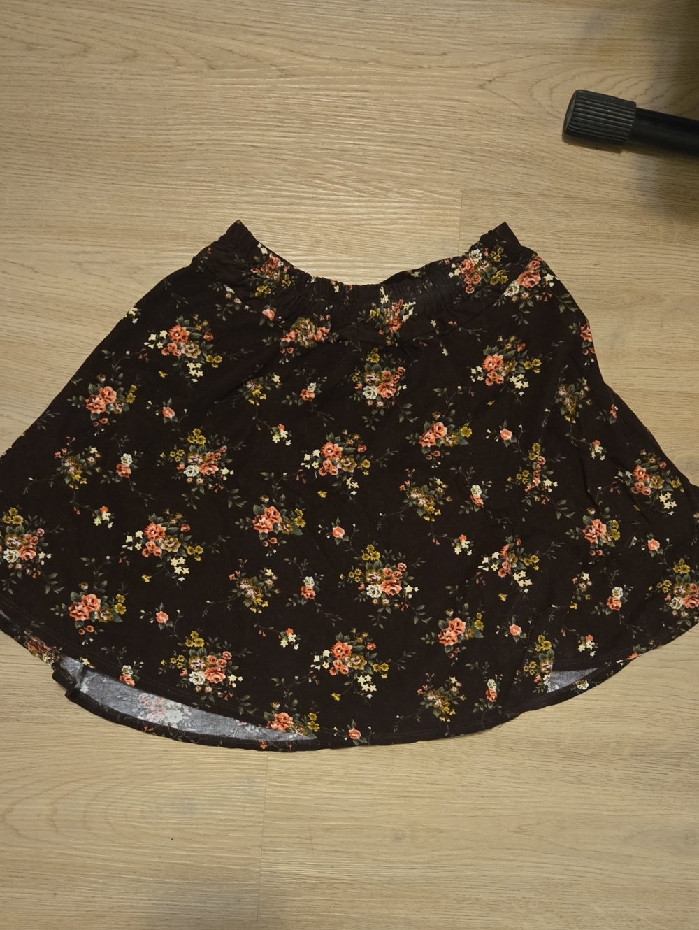 Black Floral Skater Skirt with Elastic Waist